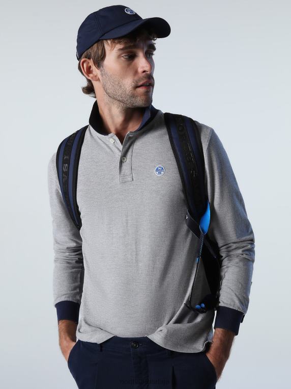 поло мајица дугих рукава средње сиви меланж одећу мушкарци PDV4J1007 North Sails