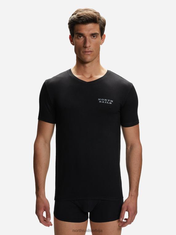 мајица са в-изрезом од бамбуса црн одећу мушкарци PDV4J497 North Sails
