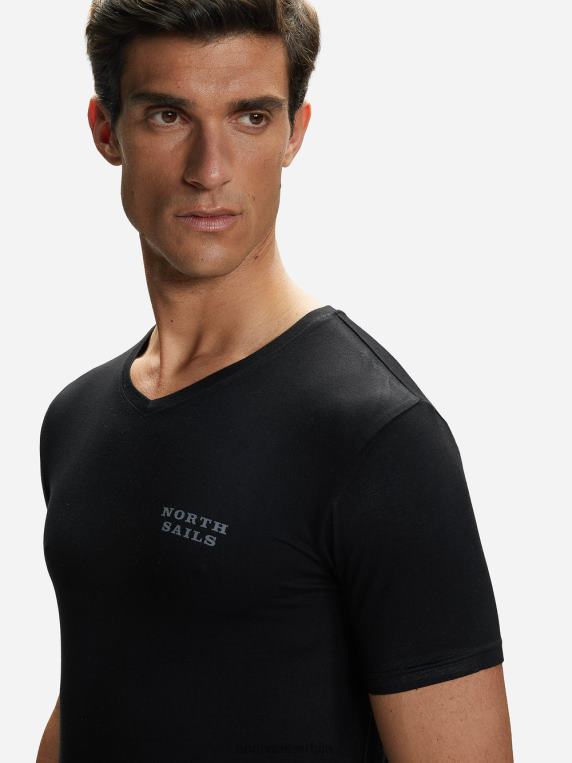 мајица са в-изрезом од бамбуса црн одећу мушкарци PDV4J497 North Sails
