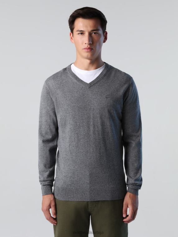 џемпер с в-изрезом средње сиви меланж одећу мушкарци PDV4J779 North Sails