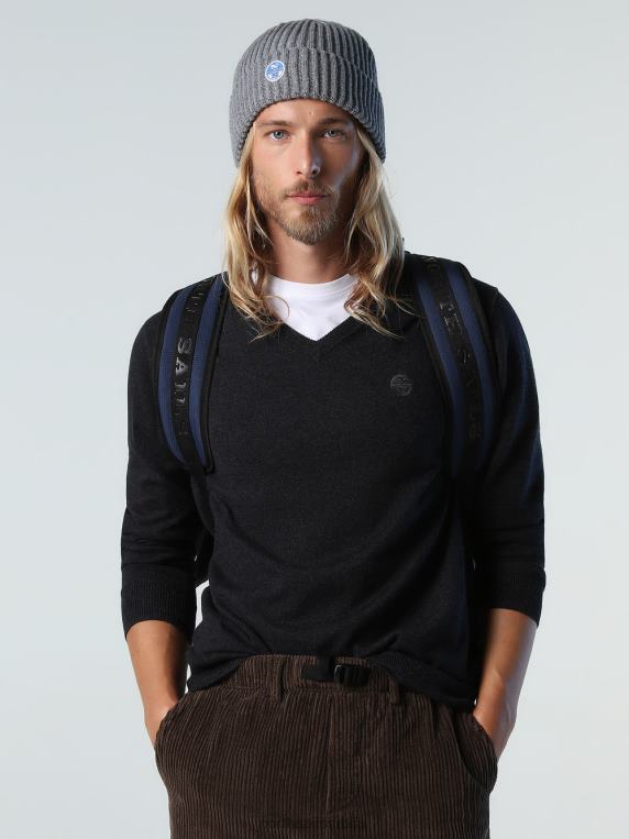 џемпер с в-изрезом тамно сиви меланж одећу мушкарци PDV4J780 North Sails