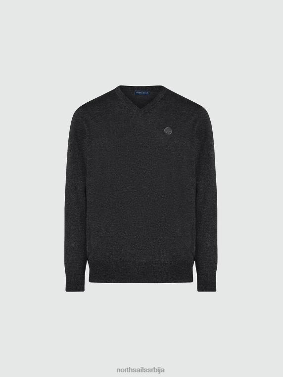 џемпер с в-изрезом тамно сиви меланж одећу мушкарци PDV4J780 North Sails