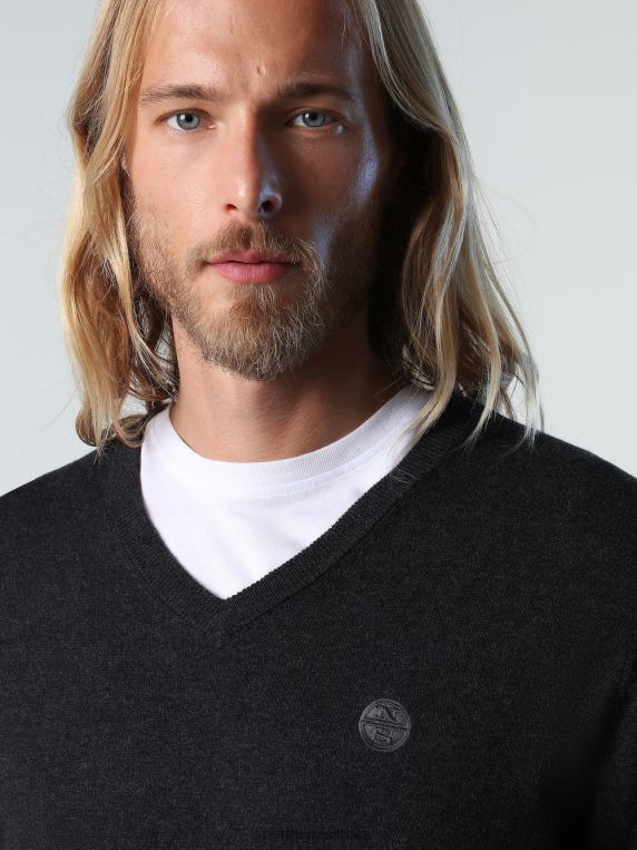 џемпер с в-изрезом тамно сиви меланж одећу мушкарци PDV4J780 North Sails