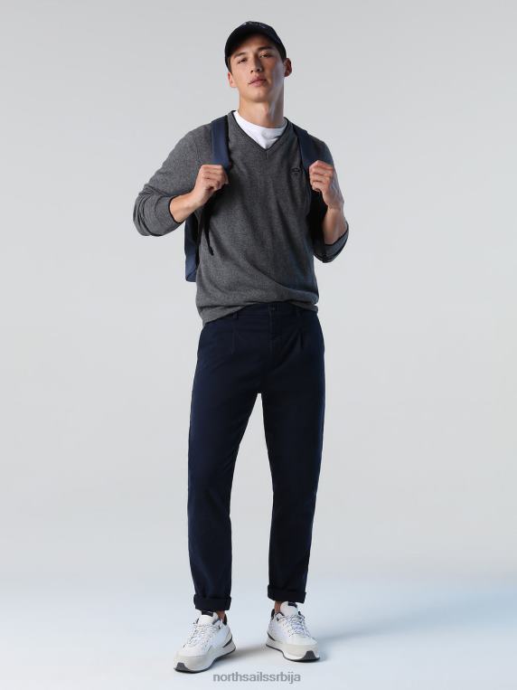џемпер са В-изрезом средње сиви меланж одећу мушкарци PDV4J809 North Sails