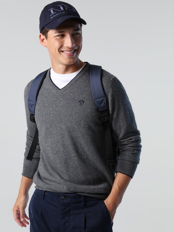 џемпер са В-изрезом средње сиви меланж одећу мушкарци PDV4J809 North Sails