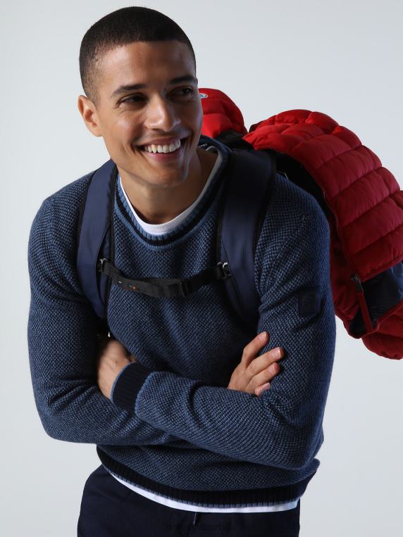 џемпер од рециклиране вуне Морнарско плаво одећу мушкарци PDV4J990 North Sails